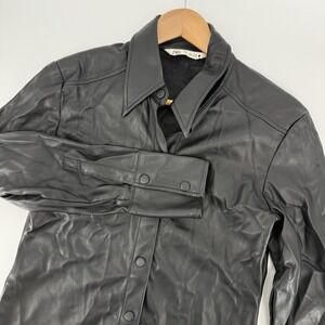Zara Relaxed Vegan Black Faux Leather Shirt Size Shacket Med Grunge Rock Biker